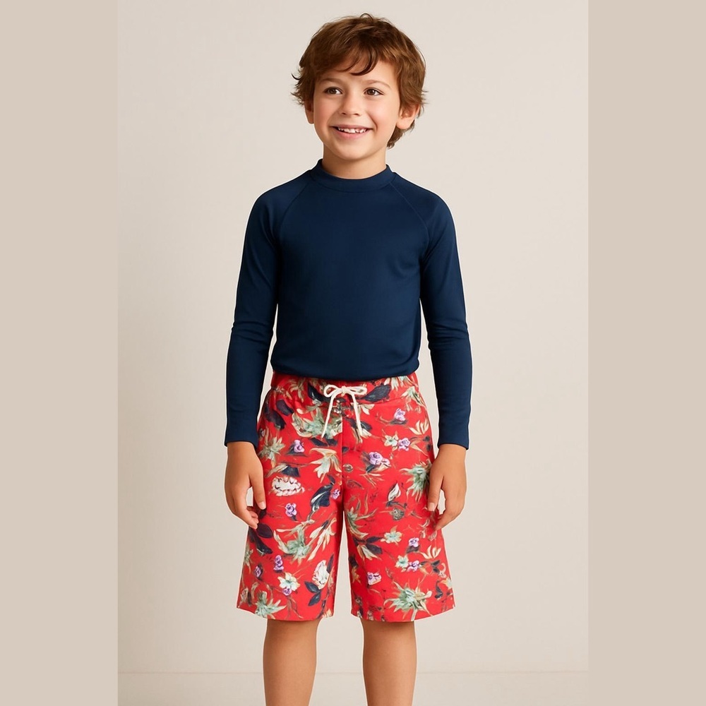 Polo by Ralph Lauren Red Tropical Print Board Shorts Size M (8-10)